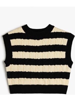 Koton Krop Süveter Yuvarlak Yaka Dokulu Kolsuz