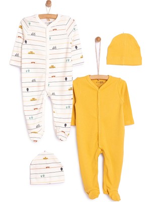 HelloBaby HelloBaby Yenidoğan 2'li Patikli Tulum Şapka Set Unisex