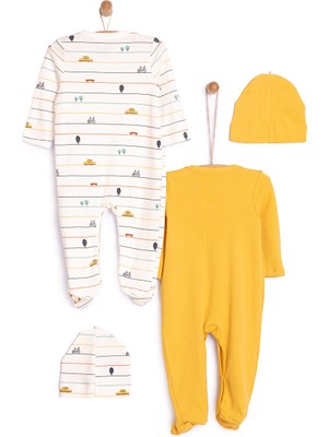 HelloBaby HelloBaby Yenidoğan 2'li Patikli Tulum Şapka Set Unisex