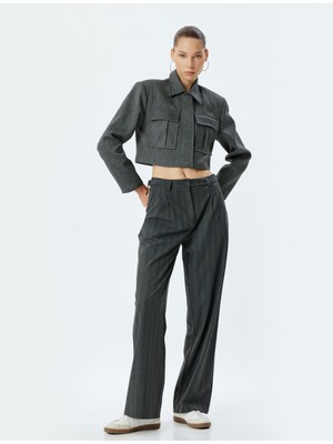 Koton Kumaş Pantolon Düz Paça Standart Bel Düğmeli Kemer Detaylı Viskon Karışımlı