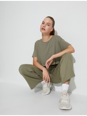 Koton Crop Spor Tişört Kısa Kollu Bisiklet Yaka Modal Kumaş