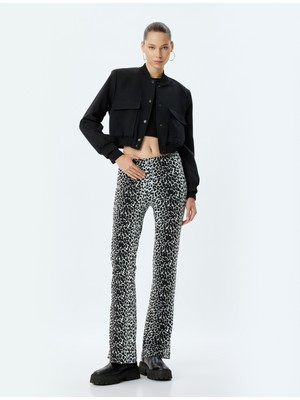 Koton Ispanyol Paça Tayt Pantolon Leopar Desenli Beli Lastikli Slim Fit