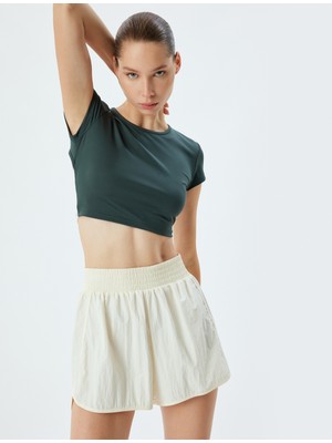 Koton Spor Crop Tişört Kısa Kollu Pencere Detaylı Bisiklet Yaka Slim Fit