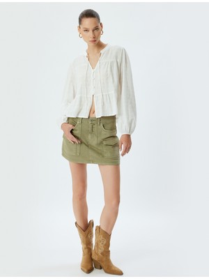 Koton Mini Şort Etek Cep Detaylı Düğmeli Rahat Kalıp