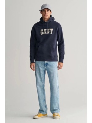 Gant Erkek Lacivert Regular Fit Kapüşonlu Logolu Sweatshirt