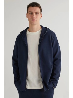 Gant Erkek Lacivert Regular Fit Fermuarlı Logolu Sweatshirt