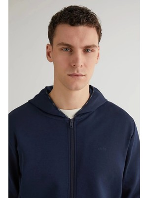 Gant Erkek Lacivert Regular Fit Fermuarlı Logolu Sweatshirt