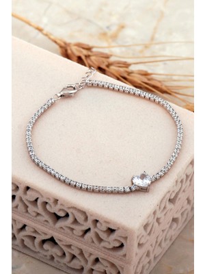 Sümer Telkari Işıltılı Kalp Su Yolu Rodyumlu Gümüş Bileklik 4651