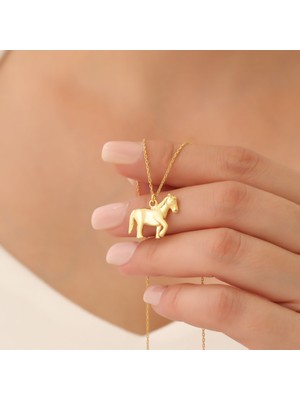 Nox Jewelry 14 Ayar Altın Mikron Kaplama At Figür Gümüş Kolye -CN00325