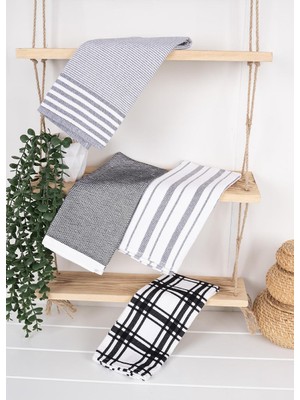 Baveno Home %100 Pamuk 4'lü Mutfak Havlu & Havlu Seti Saphir