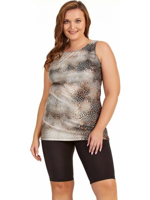 Argento 0755-9011 Leopar Kısa Kollu Tankini