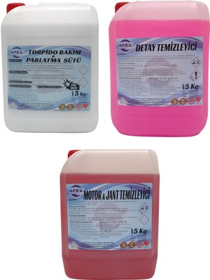 Apex Detaylı Temizlik İlacı, Torpido Parlatıcı Süt ve Motor-Jant Temizleyici 3'lü Set Sünger Fırça Hediye