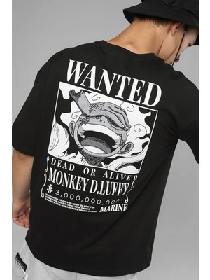 Populus Anime One Piece Luffy Wanted Ön Arka Baskılı T-Shirt