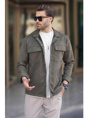 Madmext Haki Cep Detaylı Gömlek Ceket Erkek Regular Kalıp Trend Dokuma Kumaş