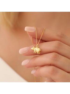 Nox Jewelry 14 Ayar Altın Mikron Kaplama Gümüş Domuz Figürlü Kolye - CN00329