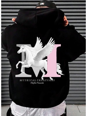 Amor Man Büyük Beden Özel Tasarım Kapüşonlu M Özgür At Sırt Baskılı Modern Battal Erkek Sweatshırt