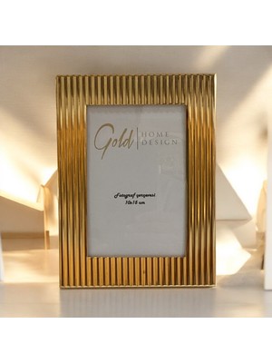 Gold Home Design Modern Çizgili Metal Fotoğraf Çerçevesi Gold Renk 10X15