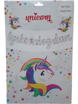 Ngüzel Party Unicorn Iyi Ki Doğdun Kaligrafi Banner