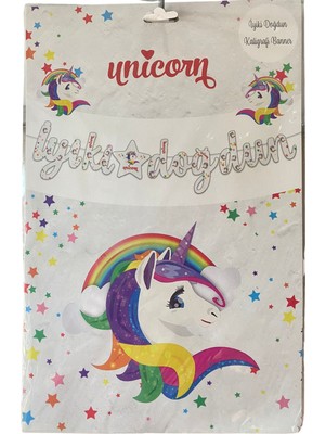 Ngüzel Party Unicorn Iyi Ki Doğdun Kaligrafi Banner