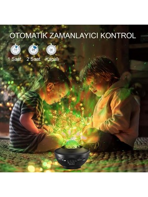 Hymark LED Yıldız Bluetooth Hoparlör USB Projektör Okyanus Dalgası 21 Modlu Gece Lambası