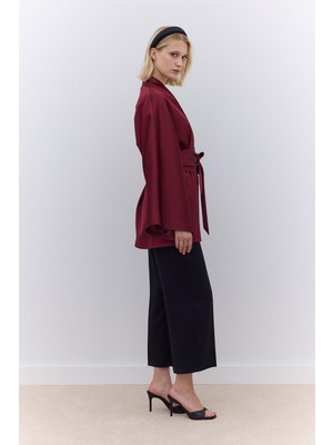 Manuka Saten Kemerli Kimono Bordo