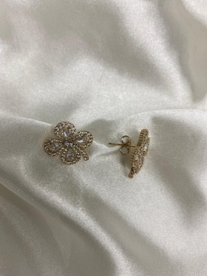 Kübra Uyan Jewelry Xupıng Marka Çiçek Modelli Gold Renk Zirkon Taşlı Çelik Kadın Küpe