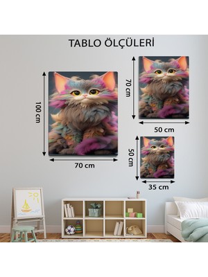 Mervolia Hayvan Temalı  Renkli Kedi Tablo TBL512