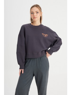 Wrangler Relaxed Fit Geniş Kesim Bisiklet Yaka  Pamuk Siyah Sweatshirt