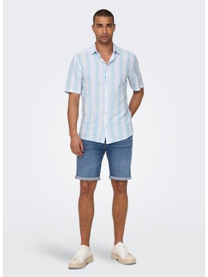 Only & Sons Dar Mavi - Buz Erkek Denim Şort Onsply Lbd 7644 Pım Dnm Shorts Vd