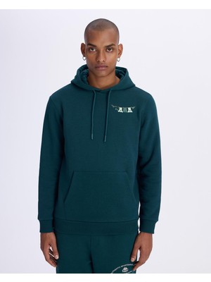 Kappa Authentic Authentic Graphik Phelps Erkek Petrol Yeşili Regular Fit Hoodie