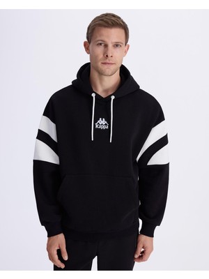 Kappa Authentic Benedict Hoodie Erkek Siyah-Beyaz Oversize Fit Hoodie