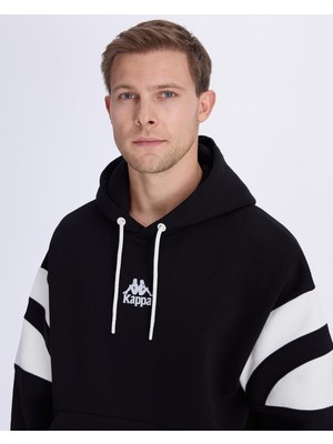 Kappa Authentic Benedict Hoodie Erkek Siyah-Beyaz Oversize Fit Hoodie