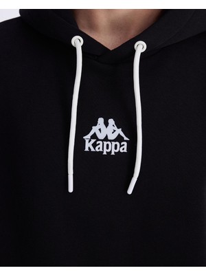 Kappa Authentic Benedict Hoodie Erkek Siyah-Beyaz Oversize Fit Hoodie