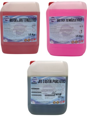 Apex Detaylı Temizlik İlacı, Lastik Parlatıcı Jel ve Motor-Jant Temizleyici 3'lü Set, Sünger Fırça Hediye