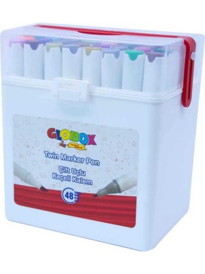 Globox Twin Marker Set Çift Uçlu Keçeli Kalem 48 Renk Plastik Çantalı