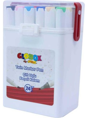 Globox Twin Marker Set Çift Uçlu Keçeli Kalem 24 Renk Plastik Çantalı