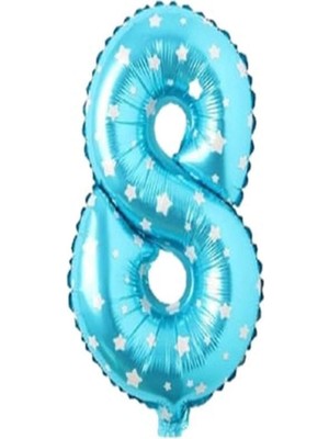 Best Parti Puanlı Mavi Renk Rakam Folyo Balon 36 cm Yaş 8