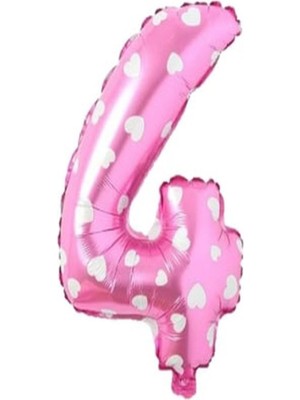 Best Parti Puanlı Pembe Renk Rakam Folyo Balon 36 cm Yaş 4