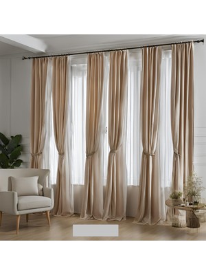 Vi Home Bej Sütlü Kahve Açık Bej  Karartma Fon Perde Blackout Lüks Düz Dikiş Kornişli En x Yükseklik
