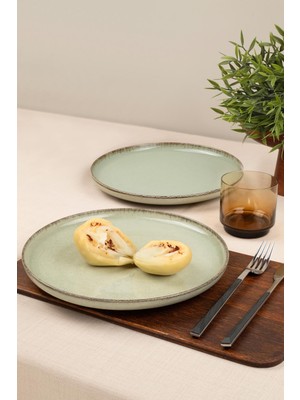 Kütahya Porselen Yeşil Renkli Moderna 2 Parça 27 cm Düz Tabak Bulaşık Makinesine Uygun