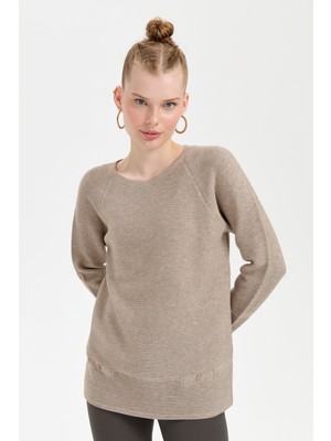 Desen Triko Kadın Sıfır Yaka Dikişsiz Kazak Vizon