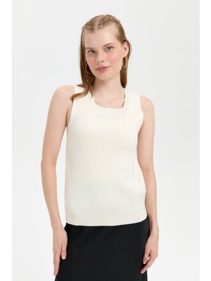 Desen Triko Kadın Sıfır Yaka Dikişsiz Süveter Kemik