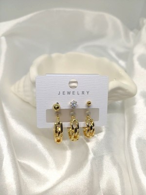 Rosa Juliet Jewelry Kadın Gold Kararma Yapmayan 6'lı Zincir Model Halka ve Top Küpe Set