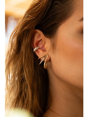 Moonjy Çelik Rose Gold Taşlı Vintage Earcuff