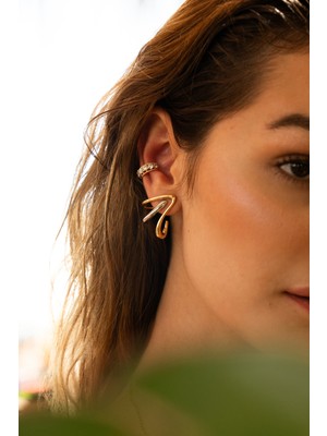 Moonjy Çelik Rose Gold Taşlı Vintage Earcuff