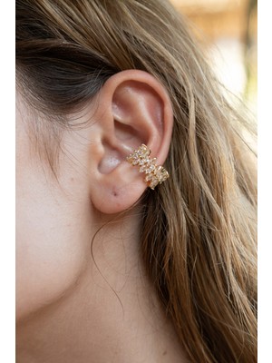 Moonjy VIP Çelik Gold Crown Earcuff