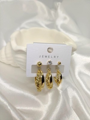 Rosa Juliet Jewelry Kadın Gold Renk Kararma Yapmayan 6'lı Iç Içe Geçmiş Halka ve Top Küpe Set