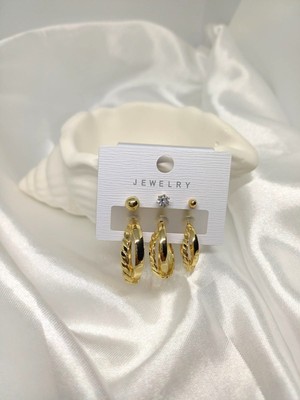 Rosa Juliet Jewelry Kadın Gold Renk Kararma Yapmayan 6'lı Iç Içe Geçmiş Halka ve Top Küpe Set