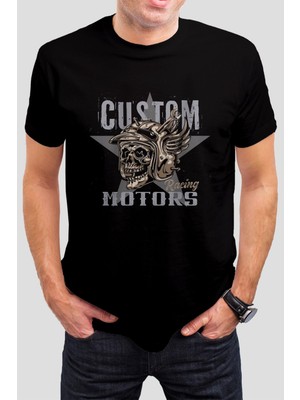 T-35 Custom Motors Baskılı Siyah Unisex Tişört C1014