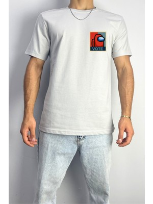 Erkek Vote Baskılı Gri Oversize T-Shirt